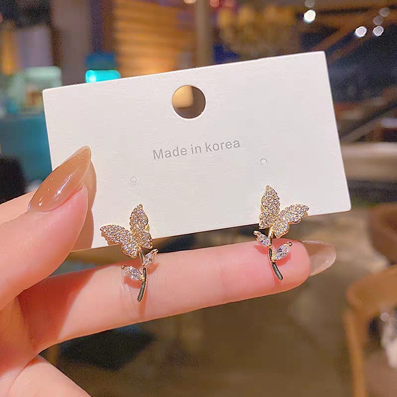 Butterfly Flower Style Zircon Studs For Women Girls