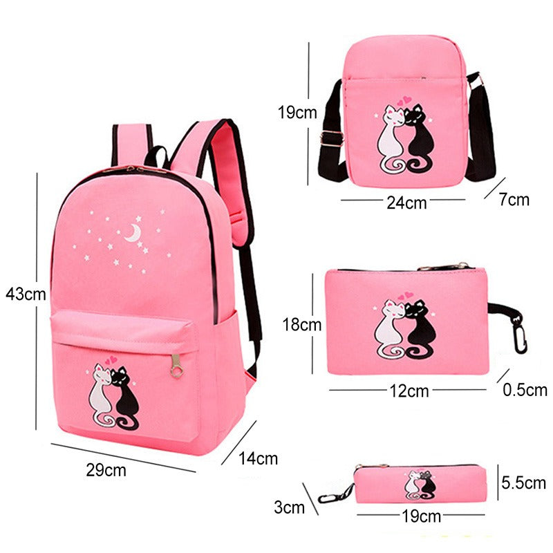 4-Piece School Bag Set/ backpack Children School Bags For Girls Boys Canvas School Bag Fashion Kids - black