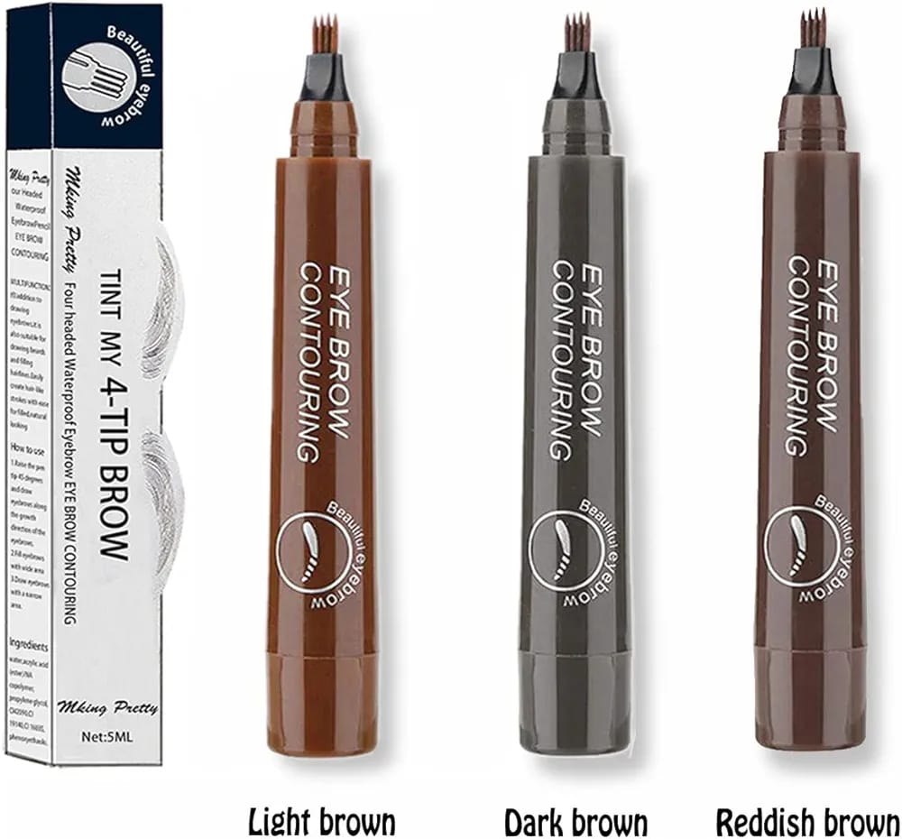 Microblading 4-Tip Fork Eyebrow Pen - Beauty Accessory Designed For Eyebrow Grooming And Daily Makeup Routine - Black