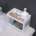 Desktop Double Layer Plastic Storage Holder Rack Cosmetic Box Kitchen Bathroom Desk Shelf Organizer Office Supplies Stationery Random Color