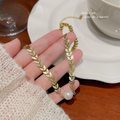 Pearl Leaf Korean Beautiful Pendant Necklace Elegant Golden Alloy Necklace