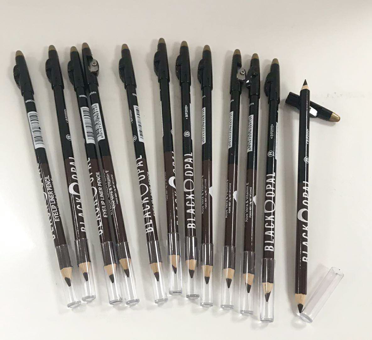 2 In 1 Blk Opl Eye Pencil With Sharpener Makeup 2 Colors Cosmetic Beauty Eyebrow Tool Pack Of 12