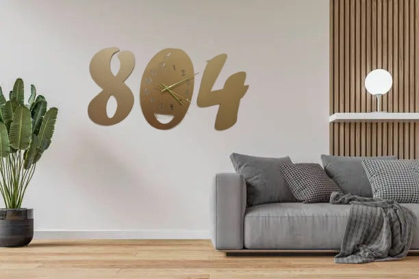 3D Wall Clock Wooden Golden Color Wall Clock 804