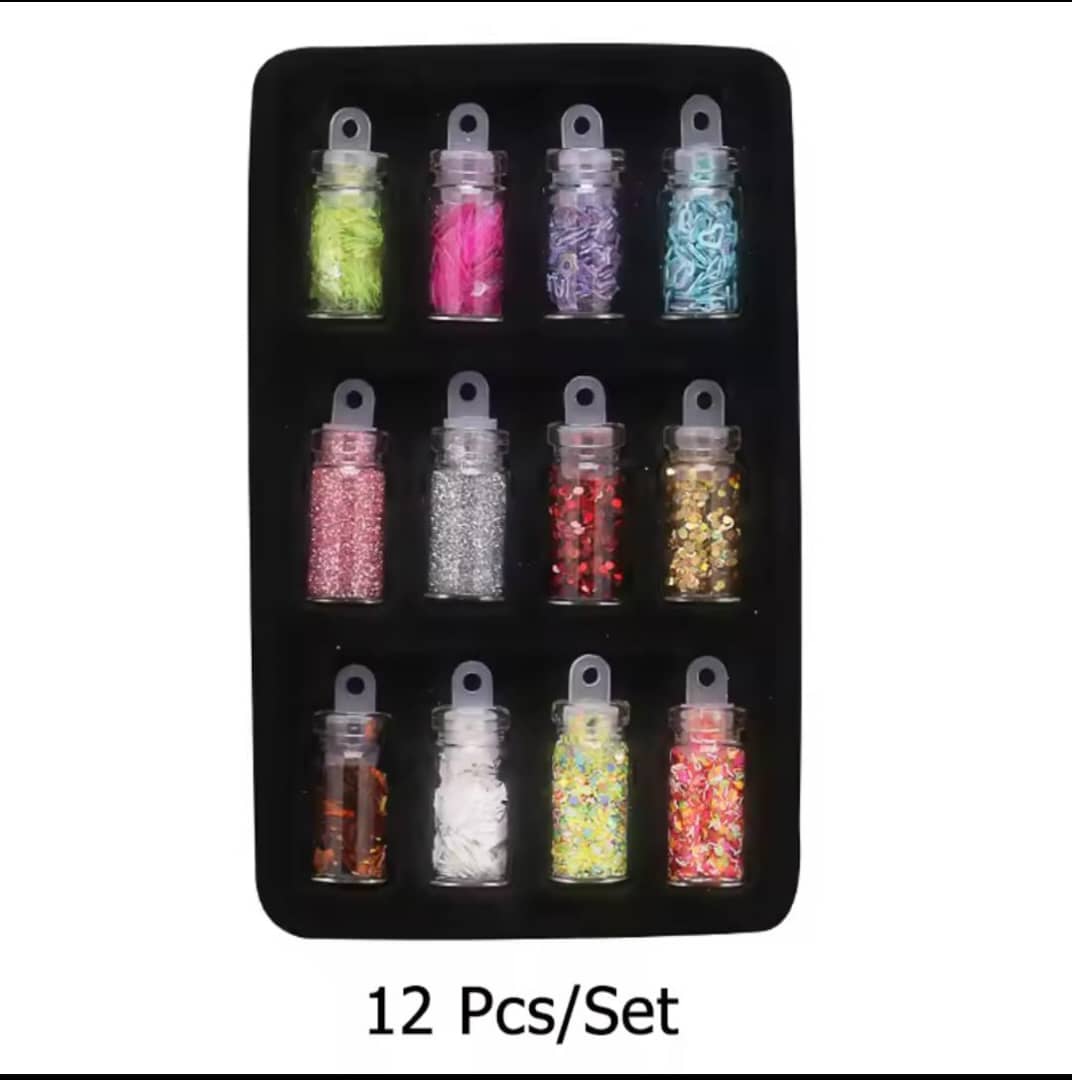 DIY Starry Nail Art Kit, Nail Decals, Glitter Jar Art kit Features a Selection of Starry Nail Stickers, Multi-pattern Women Beauty Accessories Kit, Manicure Long-lasting(Multi Color) - Set of 12