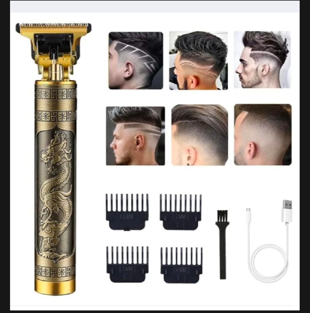 Metal Body Vintage T9 Trimmer And Hair Clipper Cutting Machine For Men Dragon Design Golden Color Trimmer