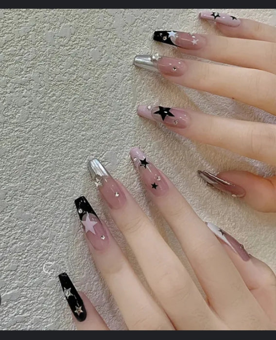 10 Pcs Fake Nails False Nails Wearable Nails Stylish Pattern Artificial Nails Fake Nails For Girls Artificial Nails For Women With Sticking Dots
