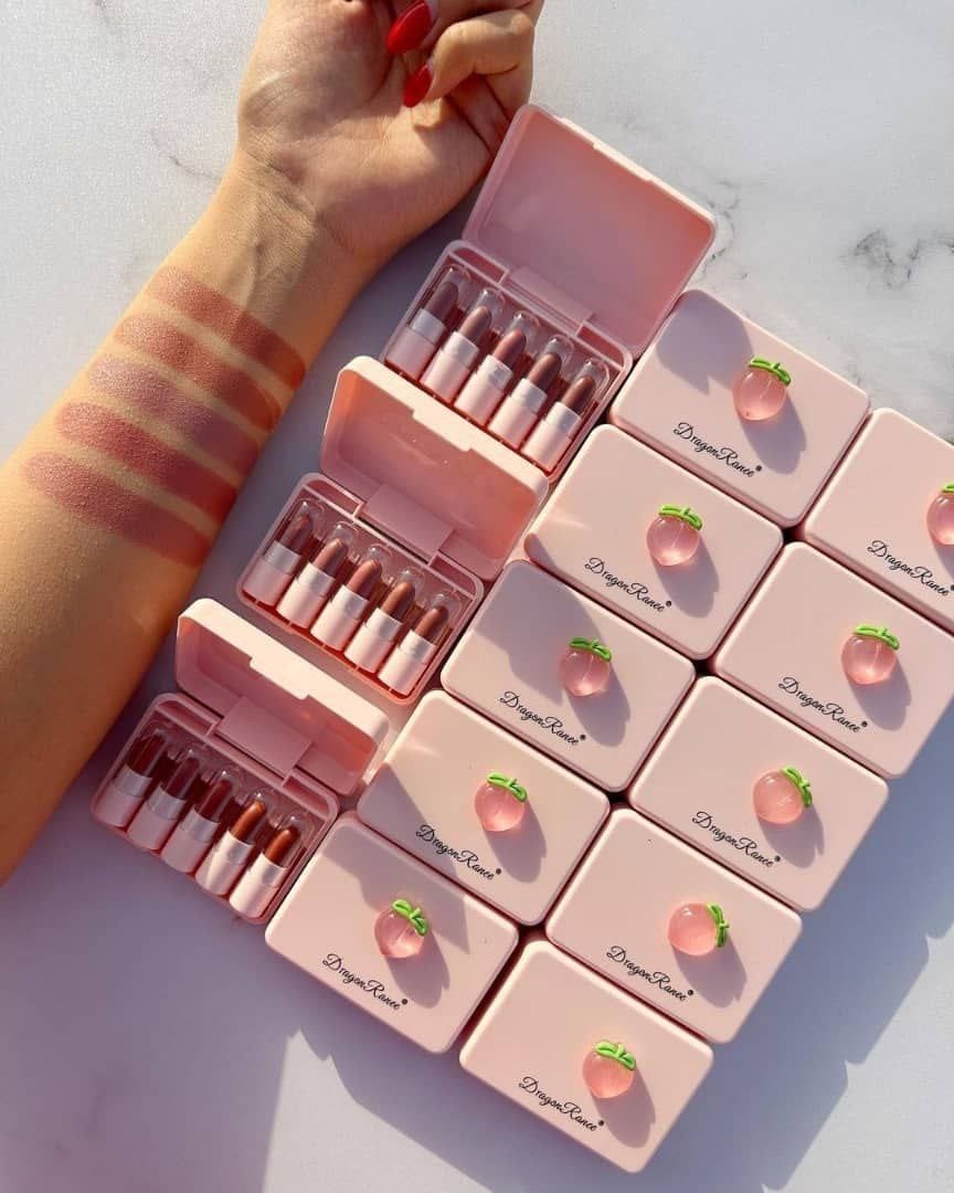 5 Pcs Dragon Ranee Peach Mini Lipstick Set Long Lasting Makeup Waterproof Lipstick Random Color 2884744