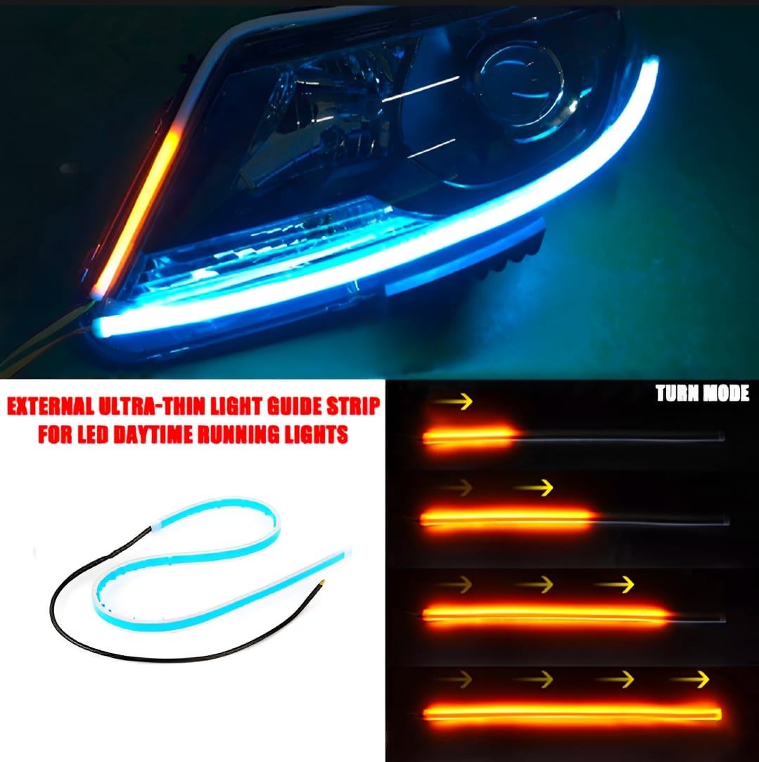 1 Pair White Color Audi Style Flexible 60 Cm Headlight Drl Light Strips With Running Indicators
