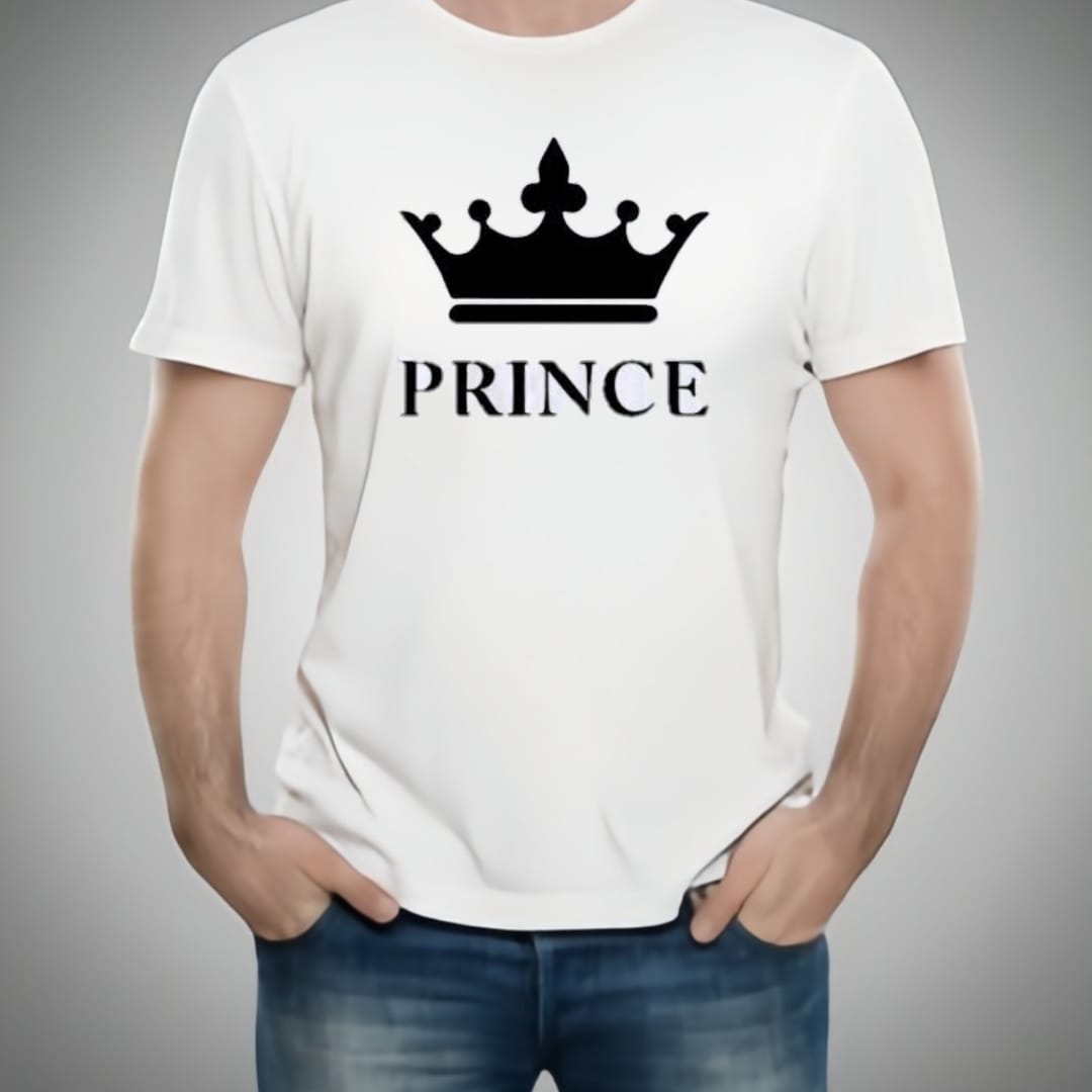Combo Of King, Queen, Prince &amp; Princes Style White T-Shirt with Cute Design – Best Quality T-Shirts For Girls | T-Shirt For Women - T-Shirt For Boy | T-Shirt For Men - Small