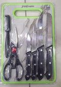 6 in 1 Stainless Steel Knives Set– For meat, bread, fruits, and vegetables | Kitchen Knife Set with Scissors, Peeler &amp; Cutting Board – All-in-One Cooking Essentials with Ergonomic Handles &amp; Sharp Stainless Steel Blades
