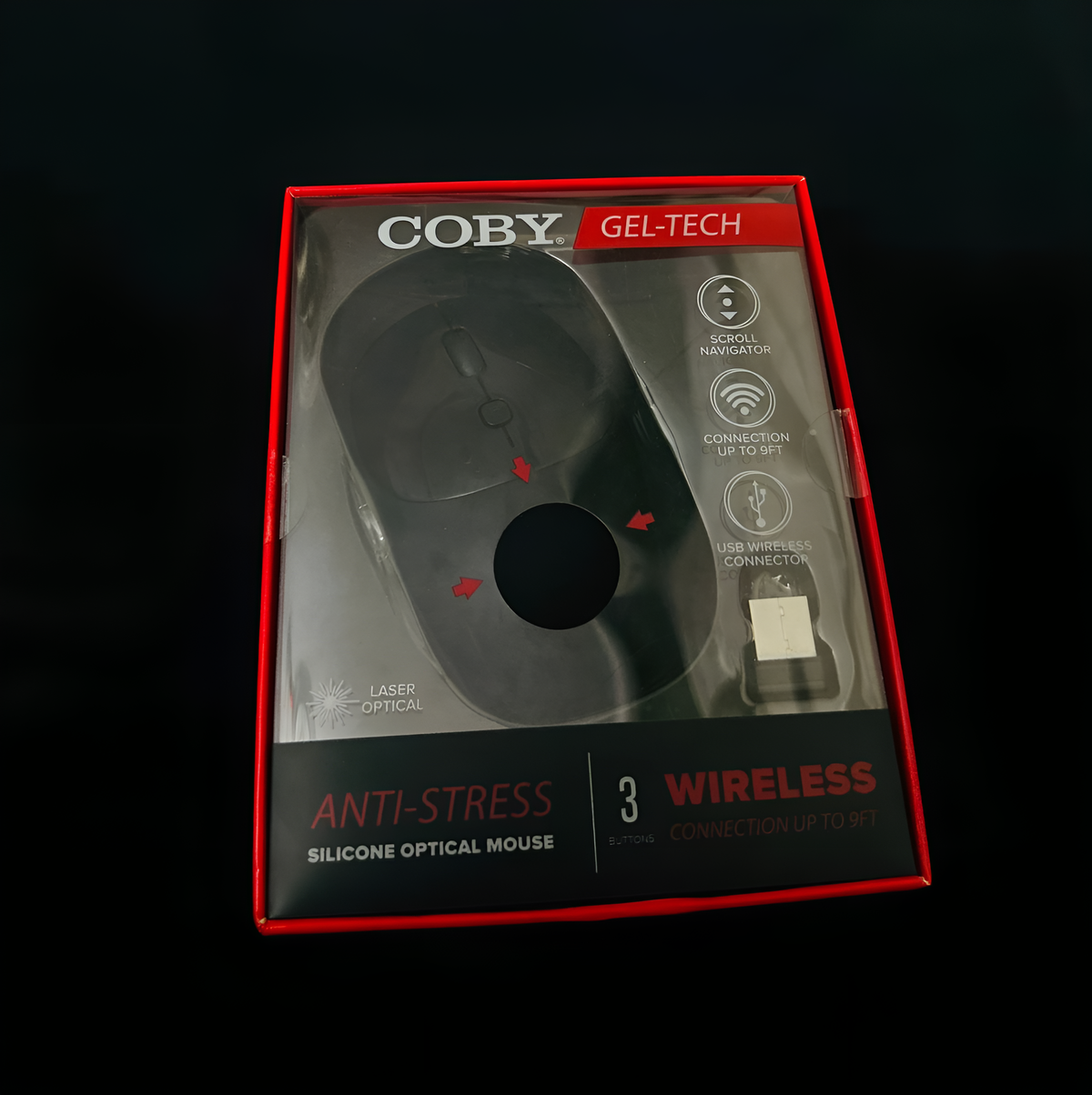 Computer Laptop Mouse Coby Gel Tech Anti Stress Silicon Optical Wireless Mouse 3 Button Laser Optical Wireless Range Up To 9Ft