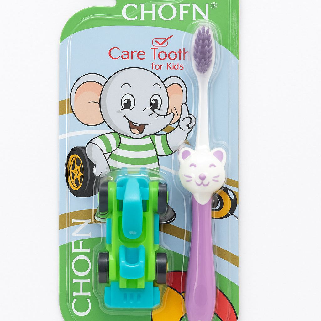 Chofn Kids Toothbrush Set 3 12 Years Soft Bristles With Toy Car Random Designs