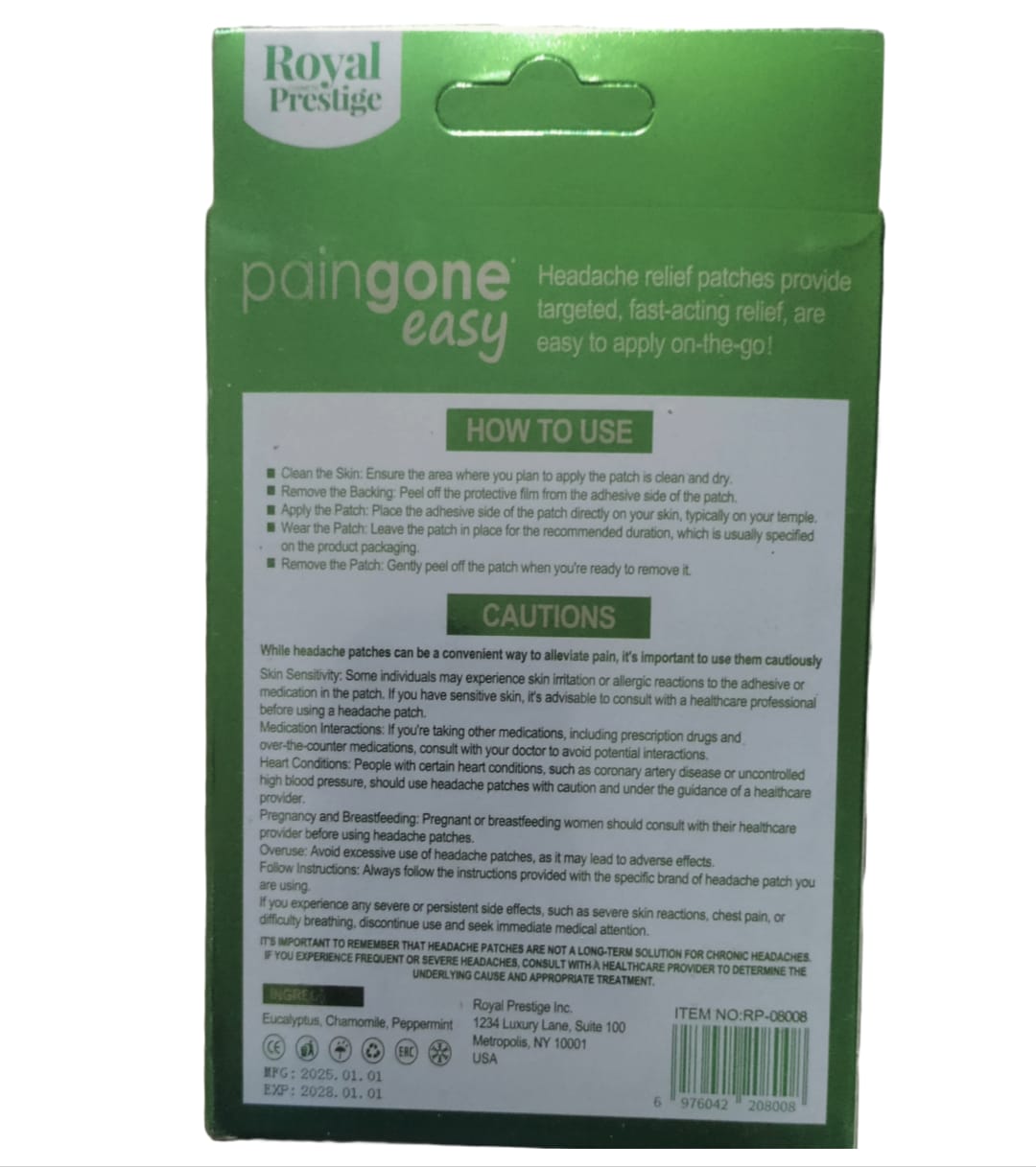 Paingone Easy Headache Relief Patch For Temporary Relief Of Headaches 10 Patches