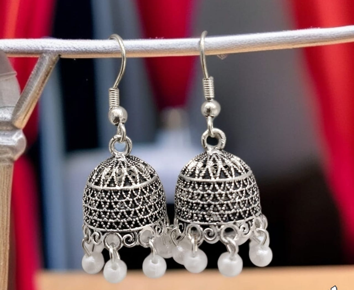 Silver Indian Jumky Jhumka Earrings By Quirky Fashions Ethnic Wear Casual Wear