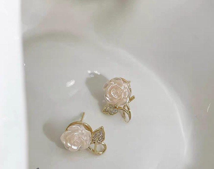 Flower Leaf Korean Zircon Earings For Women Girls Design Earring Jewelry - Golden
