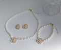 Elegant Flower Design Pearl Stone Set  / Necklace/ Earrings /Braclet   For Women Jewelry - black