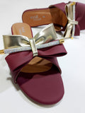 Stylish Maroon Block Heel Slip-On Slippers for Women with Golden Bow and Rhinestone Detailing – Comfortable Daily &amp; Party Wearone perfect pair Stylish | Comfortable | Premium Quality | Slipper | Slipper For Women (With Box) - 7