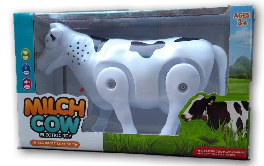 Funny Walking Musical Milch Cow Toy For Kids Black White Electric Animal With Lights Sound Moving Tail