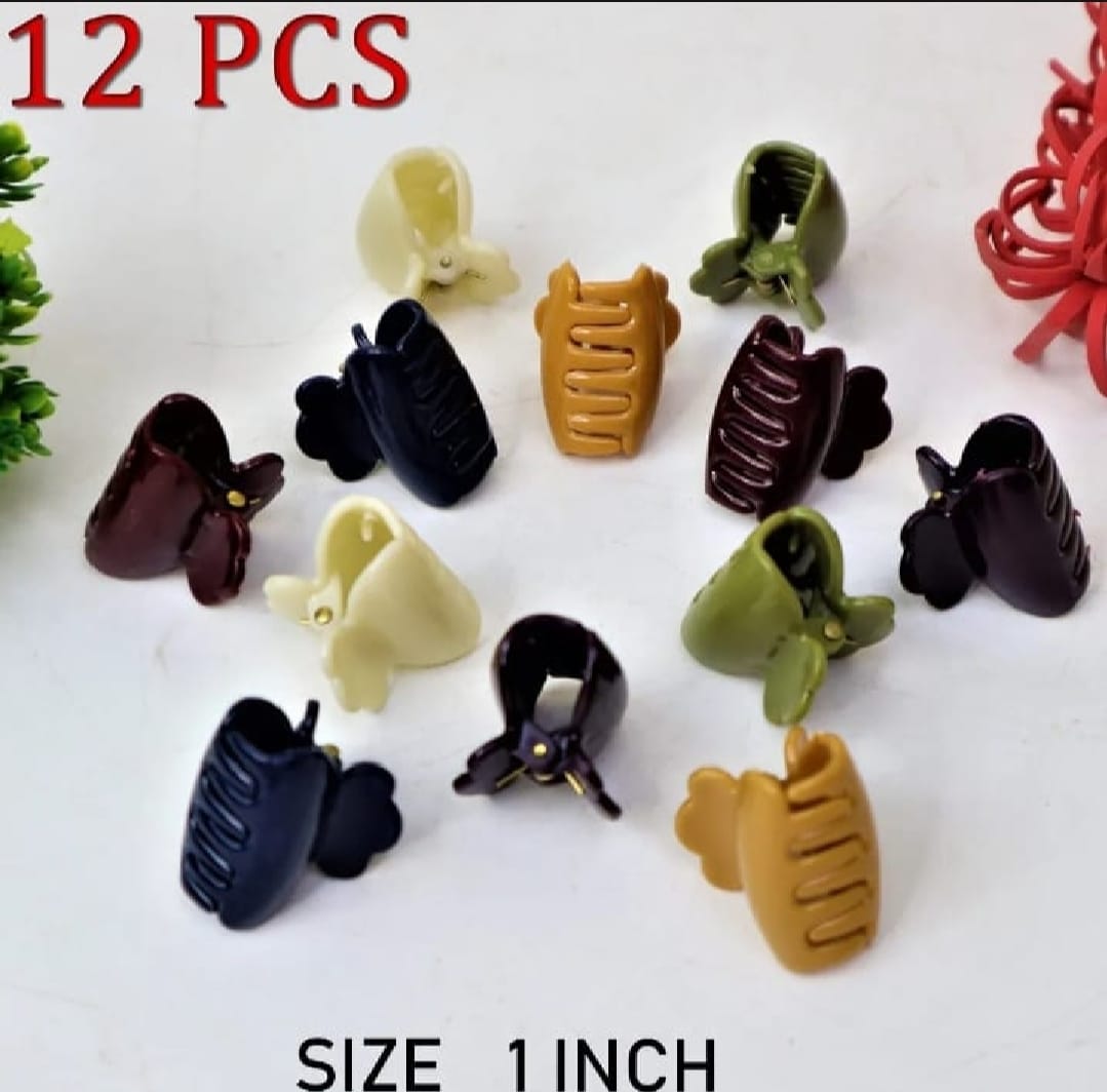 Pack Of 12 Hair Catchers Small Size 1 Inch Multicolor Plastic Clips For Women Girls Strong Grip Stylish Design Random Color
