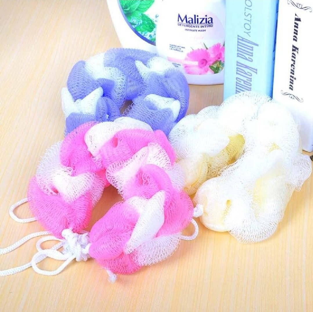 2Pcs Wash Brush Bath Back Hanging Mesh Shower Sponge Soft Exfoliating Braid Loofah Random Color