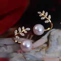 Elegant Leaf Pearl Korean Earrings – Stylish Jewelry for Women, Perfect for Casual &amp; Formal Wear (AWT-103) - Silver