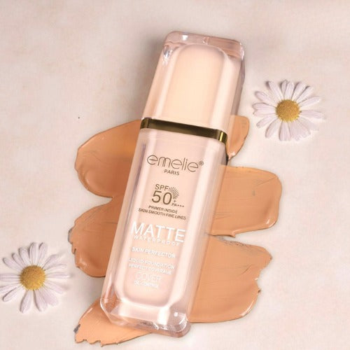Emelie Paris Spf 50 Foundation With Primer 30 Ml Full Coverage Waterproof Matte Finish Shade 1