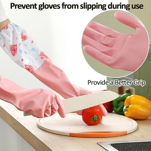 Long Reusable Dishwashing Gloves With Warm Fleece Lining Extra Long Waterproof Rubber Cleaning Gloves Anti Slip Heat Resistant For Kitchen Laundry And Household Use Random Color