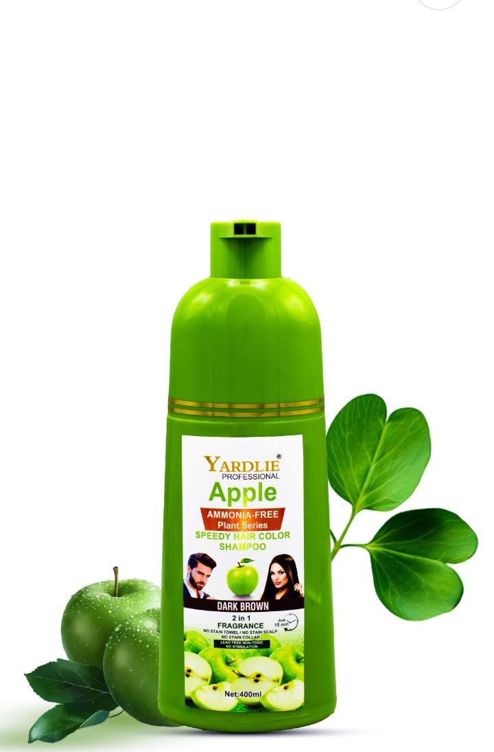 Apple Hair Color Shampoo Natural Black And Brown 2 In 1 Color Cleanse And Nourish Formula By Yardlie Available In 200Ml And 400Ml Packs Easy To Use Hair Coloring And Cleansing Shampoo For Shiny And Healthy Hair