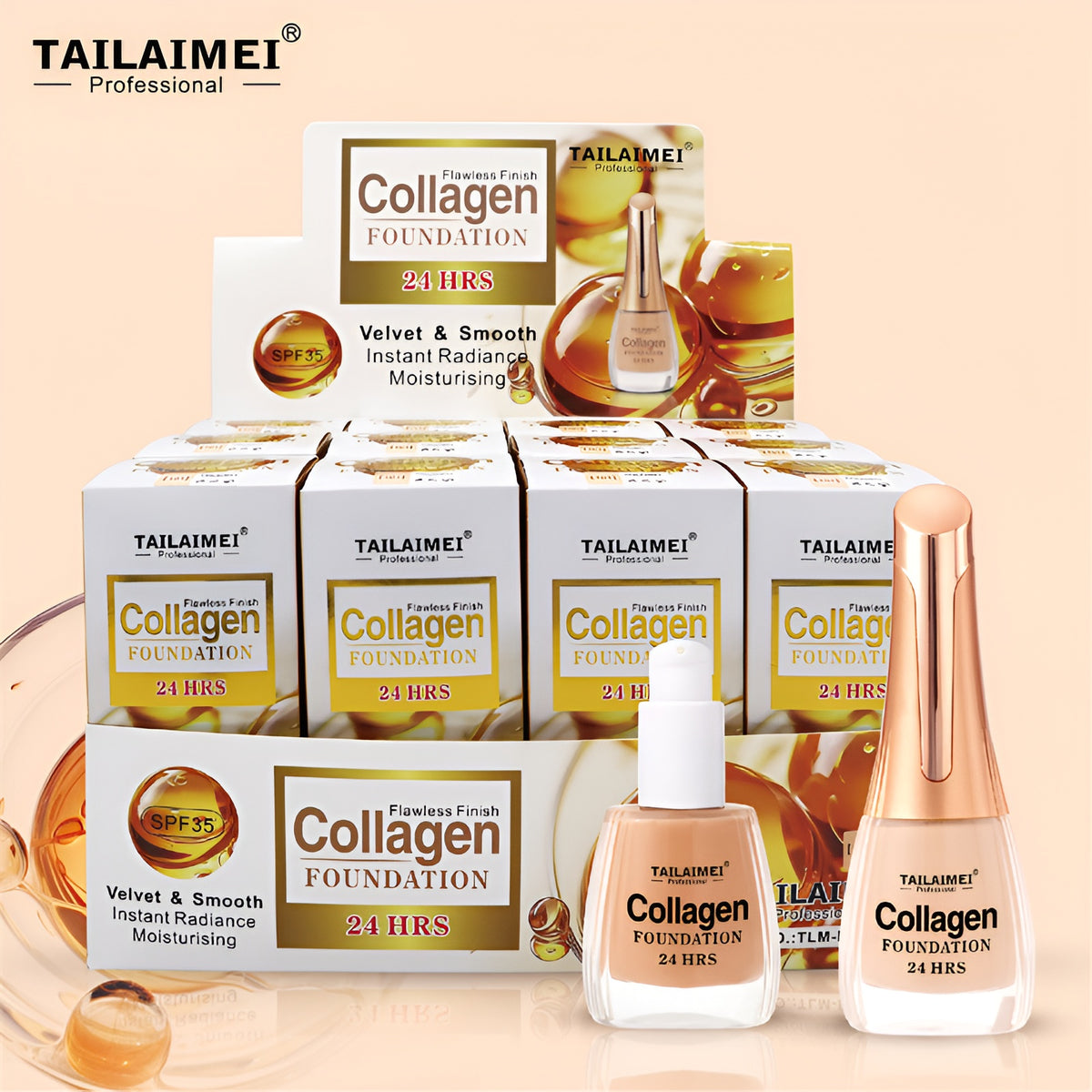 24 Hrs Flawless Finish Collagen Foundation Long Lasting Creamy Formula For Smooth Radiant Even Skin Tone 35Ml