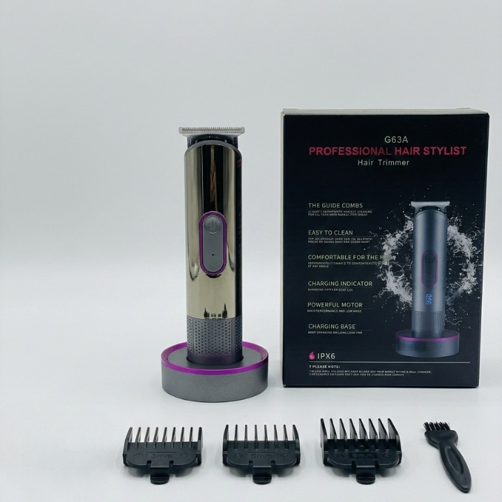 G63A Professional Hair Stylist Trimmer – Rechargeable Cordless Hair & Beard Trimmer with Charging Base and Guide Combs