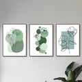 Set Of 3 Abstract Plant Art Wooden Canvas Frames For Wall Decore Sticky Phototiles For Home And Office