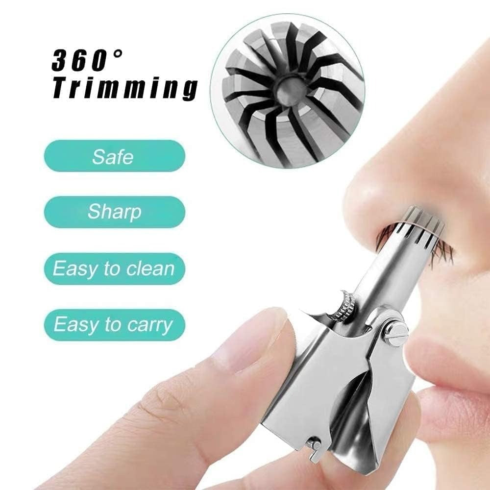 Manual Stainless Steel Nose & Ear Hair Trimmer - Painless, Battery-Free Precision Personal Grooming Tool with Cleaning Brush (Without Box)
