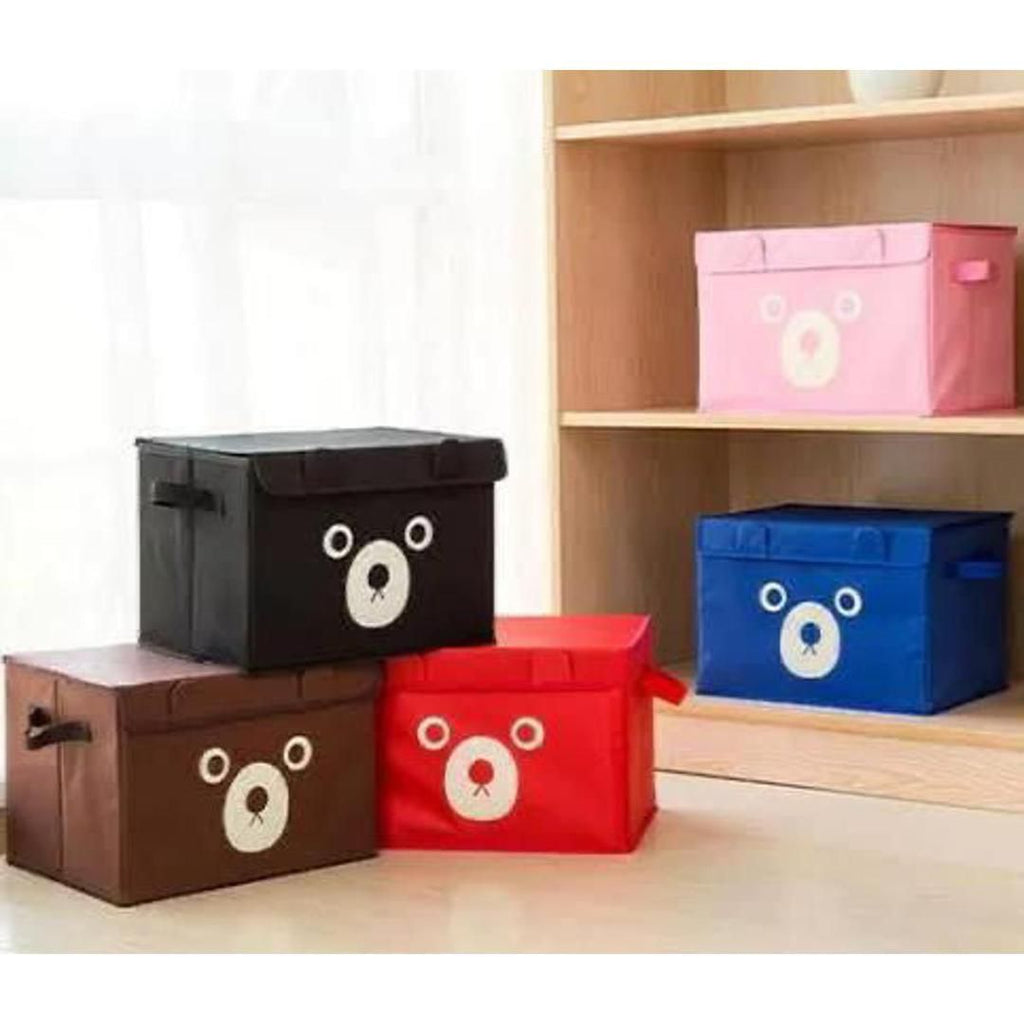 Cute Bear Folding Storage Box with Lid – Collapsible Fabric Clothes & Toy Organizer - Random Color