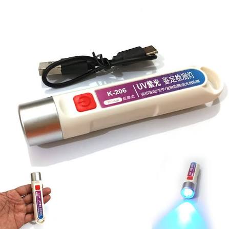 K-206 365nm UV Currency Checker Rechargeable Light | Portable Lightweight UV Torch for Banknote Security Feature, Stain & Security Mark Inspection
