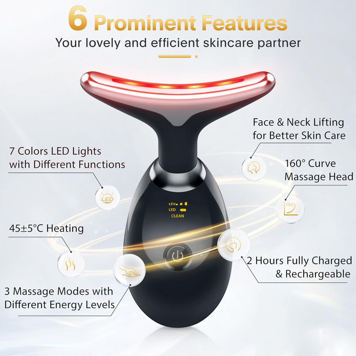 Rechargeable Face Massager Neck Device Against Wrinkles, Face Beauty Device, Electric Face Massager Anti-Wrinkle with 3 Modes 45°C Anti-Wrinkle Face Device Skin Tightening Ems Face Care Device Anti-Wrinkle