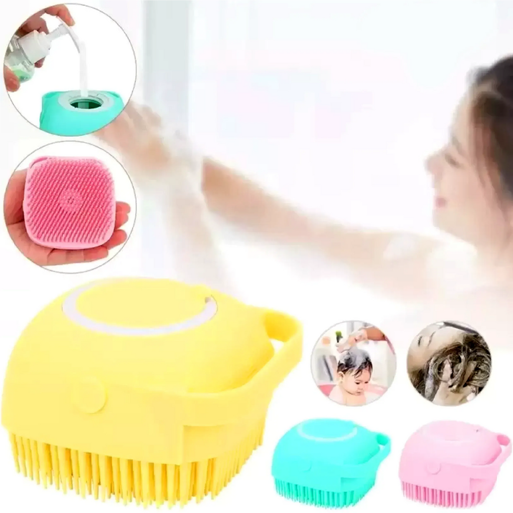 Silicone Bath Body Brush | Exfoliating Scrub with Soap Dispenser | Ultra Soft Shower Sponge & Massager | Random Colour
