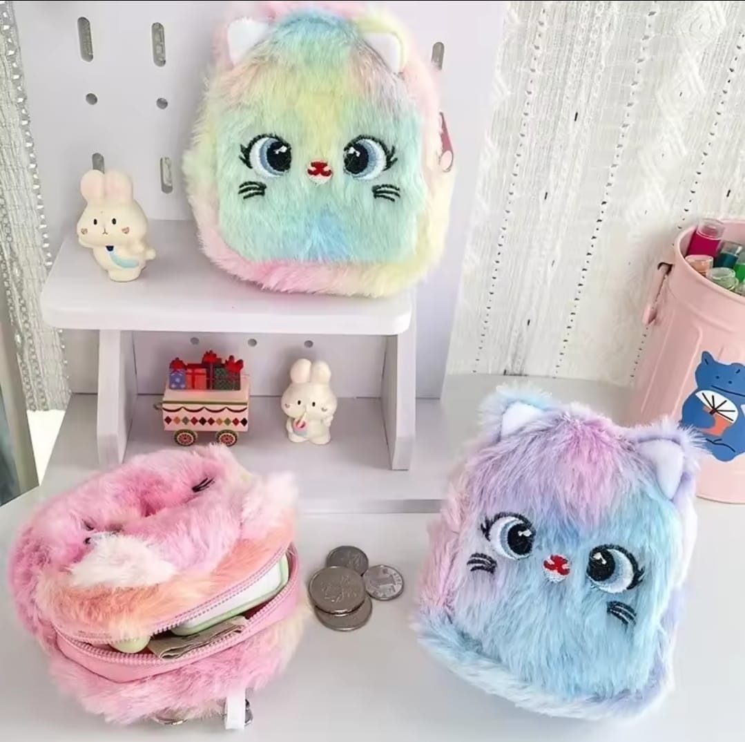 1pc Kawaii Rainbow Color Keyring Coin Purse for Girls – Cute and Portable Storage Accessory- Random Colour