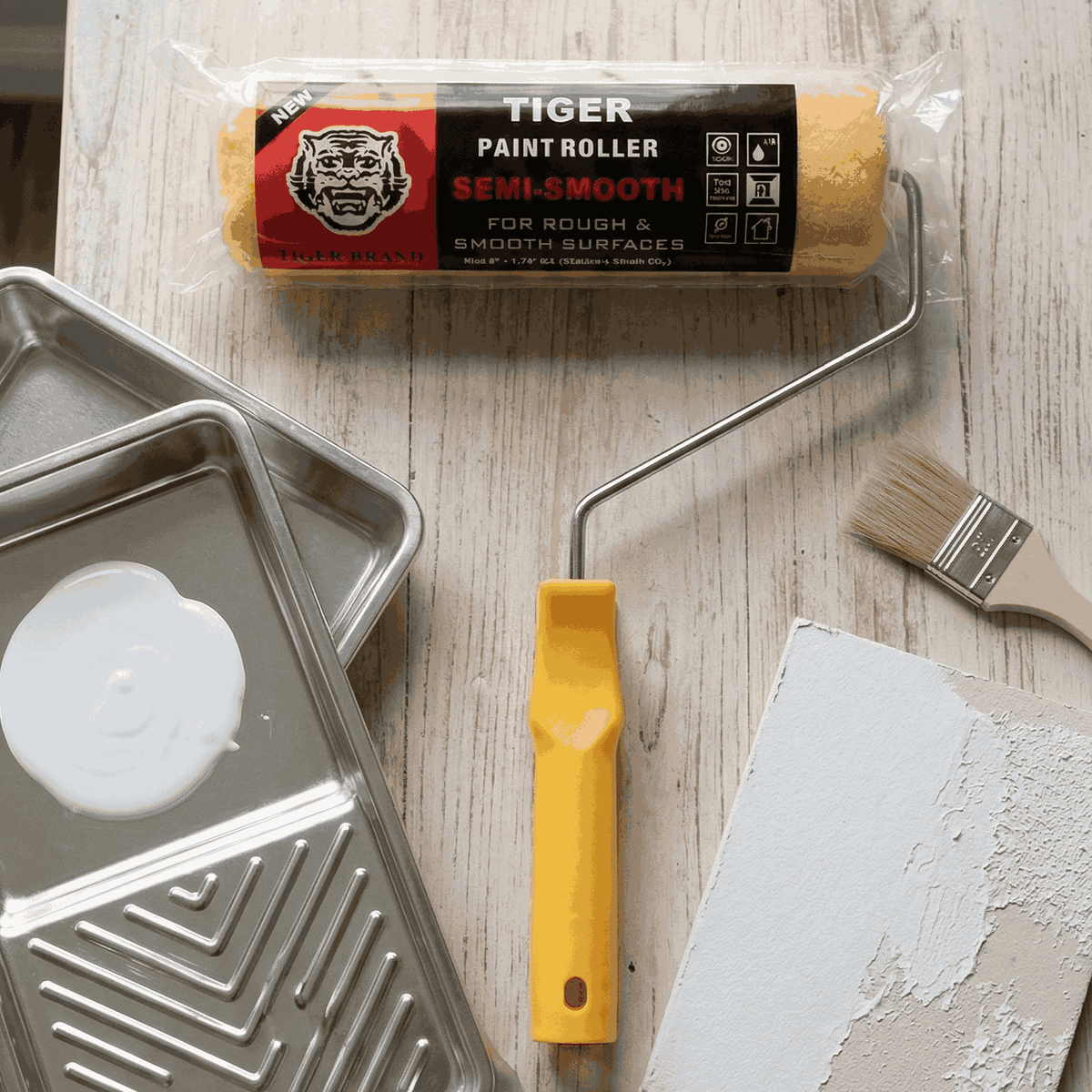 Tiger Professional Paint Roller – 9-Inch Semi-Smooth Roller with Handle – Heavy-Duty Wall Painting Tool for Rough & Smooth Surfaces – DIY & Contractor Grade