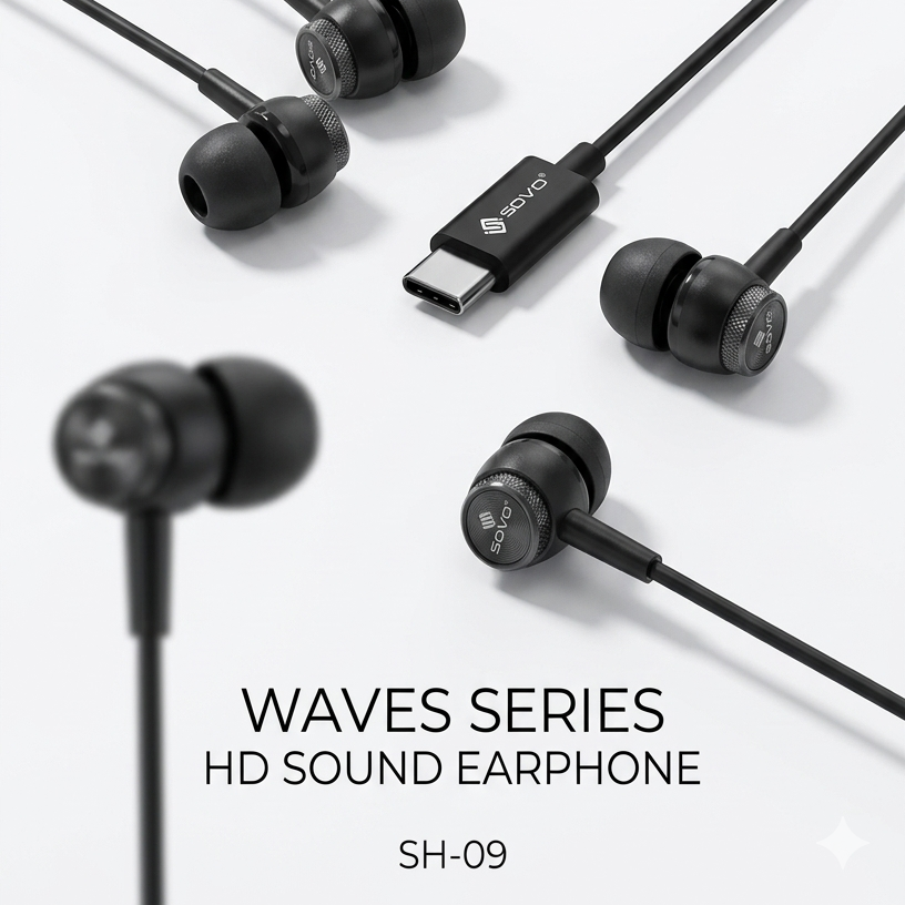 SOVO Waves Series SH-09 HD Sound Type-C Earphones with Heavy Bass and Gaming Support