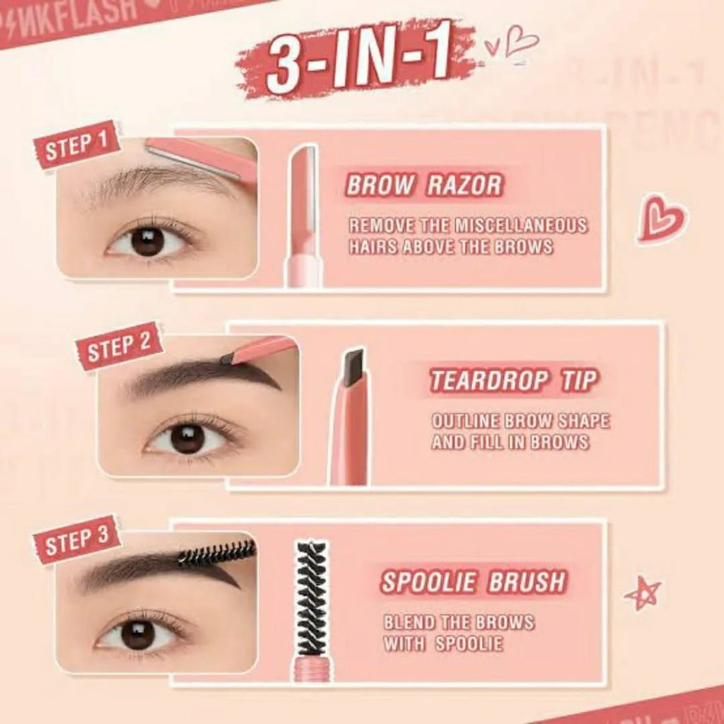 3 In 1 Eyebrow Pencil Brush And Razor Comfortable Use Smooth Application Compact Design For Daily Grooming Needs - Brown