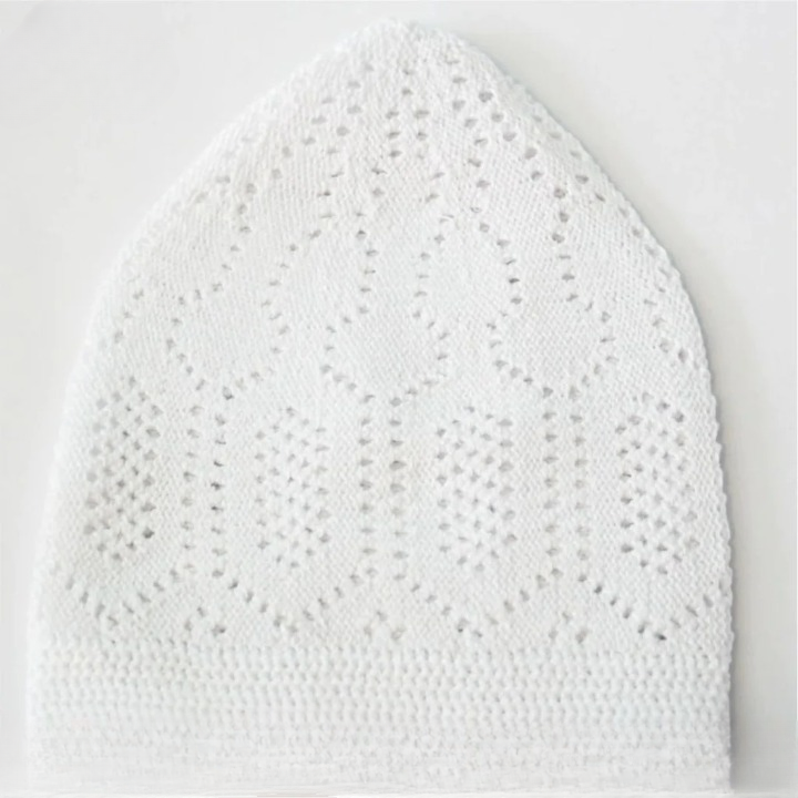 Men's Cotton Knitted Namaz Cap Pack Of 3 Comfortable And Breathable White Prayer Caps For Daily Use