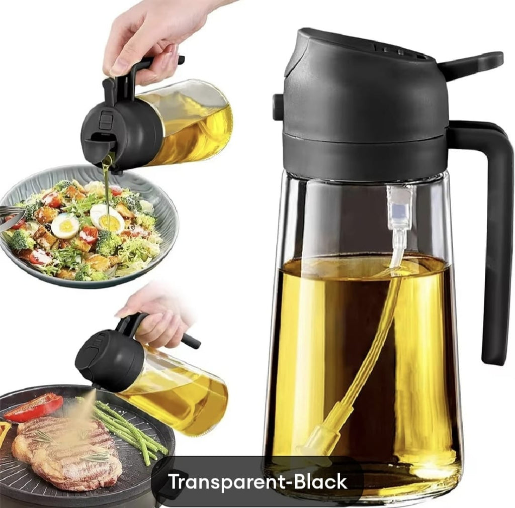 470ml Kitchen Glass Oil Sprayer Bottle | 2‑in‑1 Olive Oil Dispenser | Transparent Premium Quality ( Random Colour)