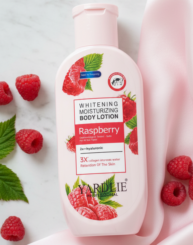Yardlie Professional Raspberry Whitening & Moisturizing Body Lotion: Enhanced Hydration and Radiance Formula with Hyaluronic Acid and Collagen