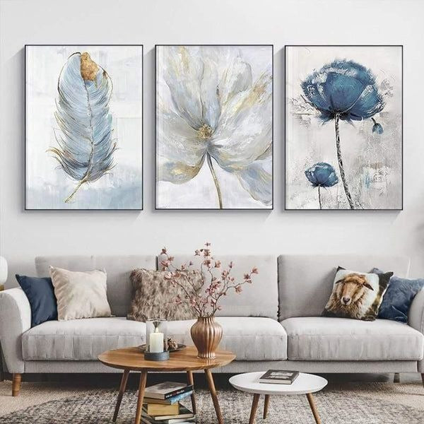 Set of 3 Fresh Posters – Flowers & Feather Wall Art Prints (8x11 Inches) with Double Tape