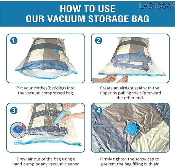 Vacuum Storage Bag Packaging Bag for Vacuum Compression Storage Space Saving Storage Organizer (5 bags with Pump)