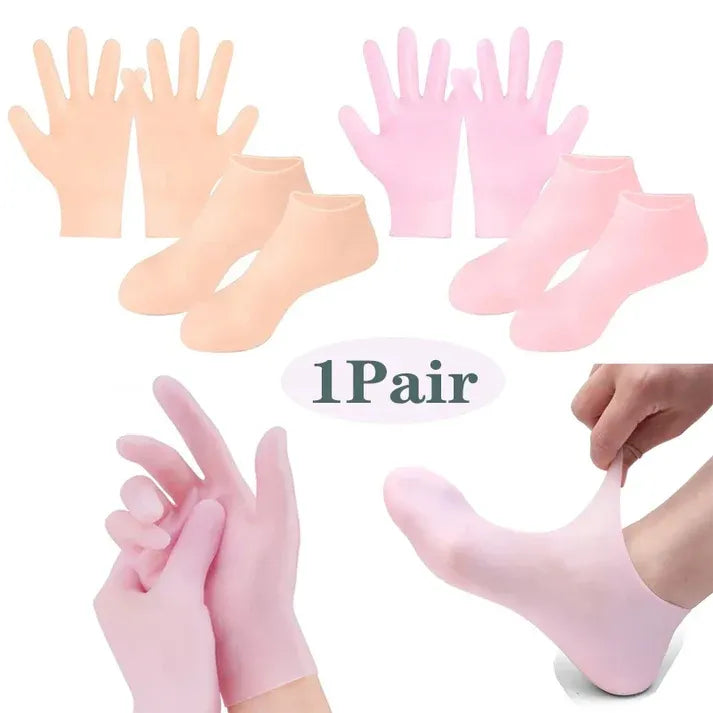 Combo Deal Silicon Gloves And Silicon Socks Durable Quality Comfortable Fit Soft Texture Perfect Choice For Skin Care Relaxation Travel And Household Need