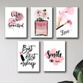 Set Of 5 Make Up Themed Girls Room Decore Wall Art Wooden Sticky Phototile Frames 2848640