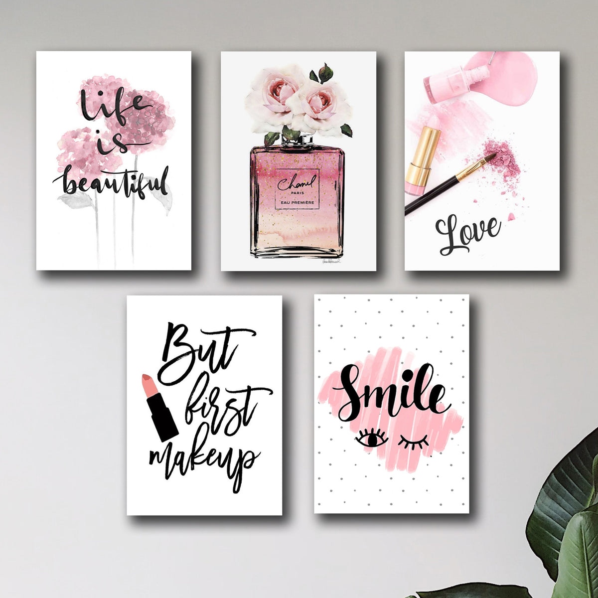Set Of 5 Make Up Themed Girls Room Decore Wall Art Wooden Sticky Phototile Frames 2848640