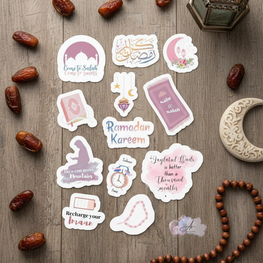 Ramadan Mubarak Sticker Pack – 12 Uncut Decorative Stickers