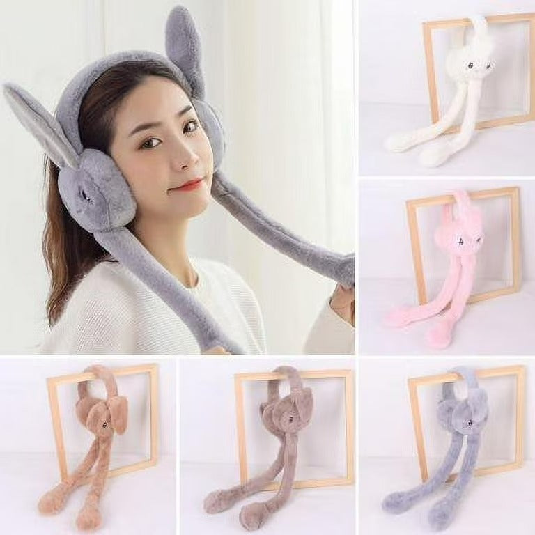 Soft Fluffy Rabbit Ears Headband | Moving Ears Plush Earmuffs | Warm & Cozy – 1Pc Random Colour